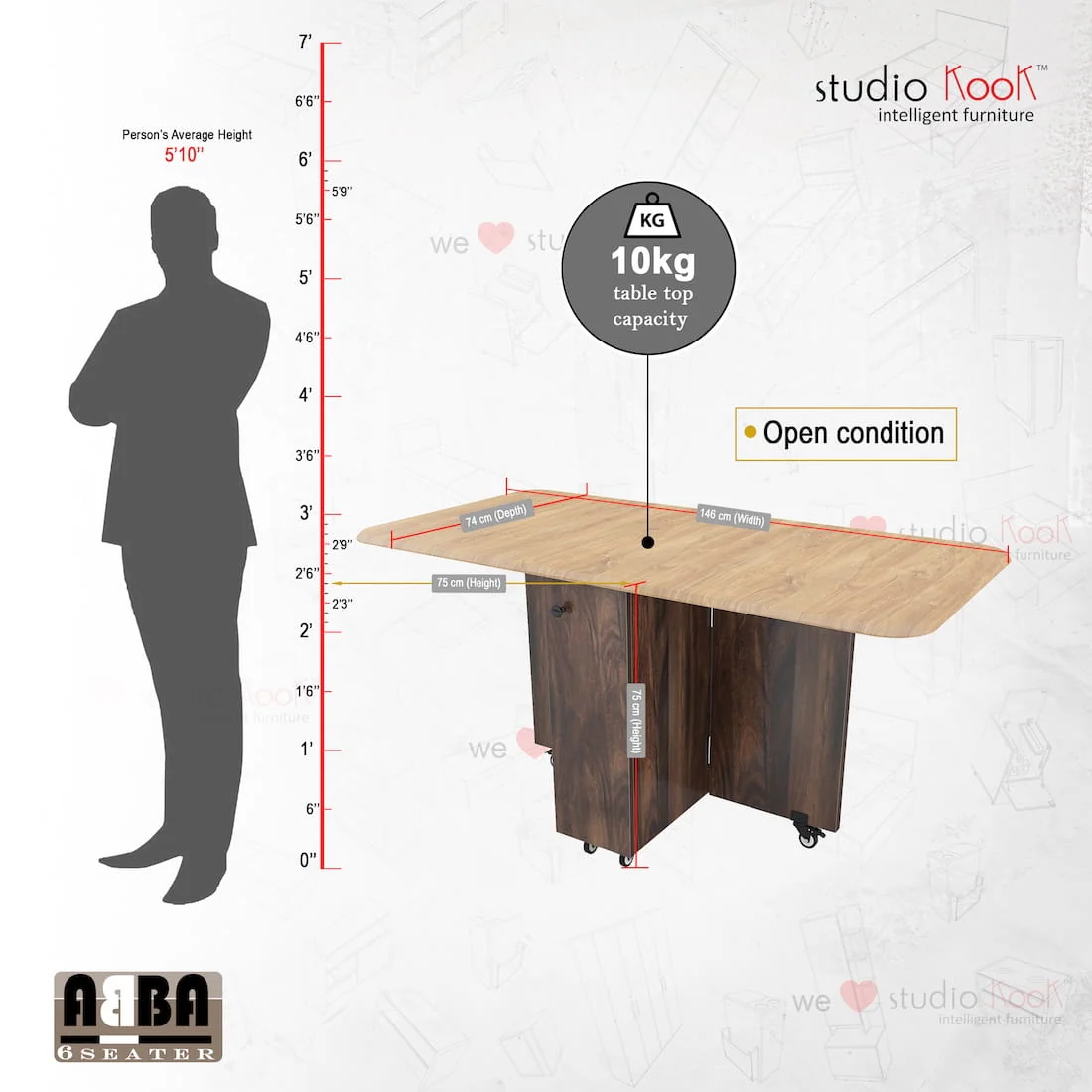 Abba 6 Seater Folding Dining Table (Without Chairs) - Image 3
