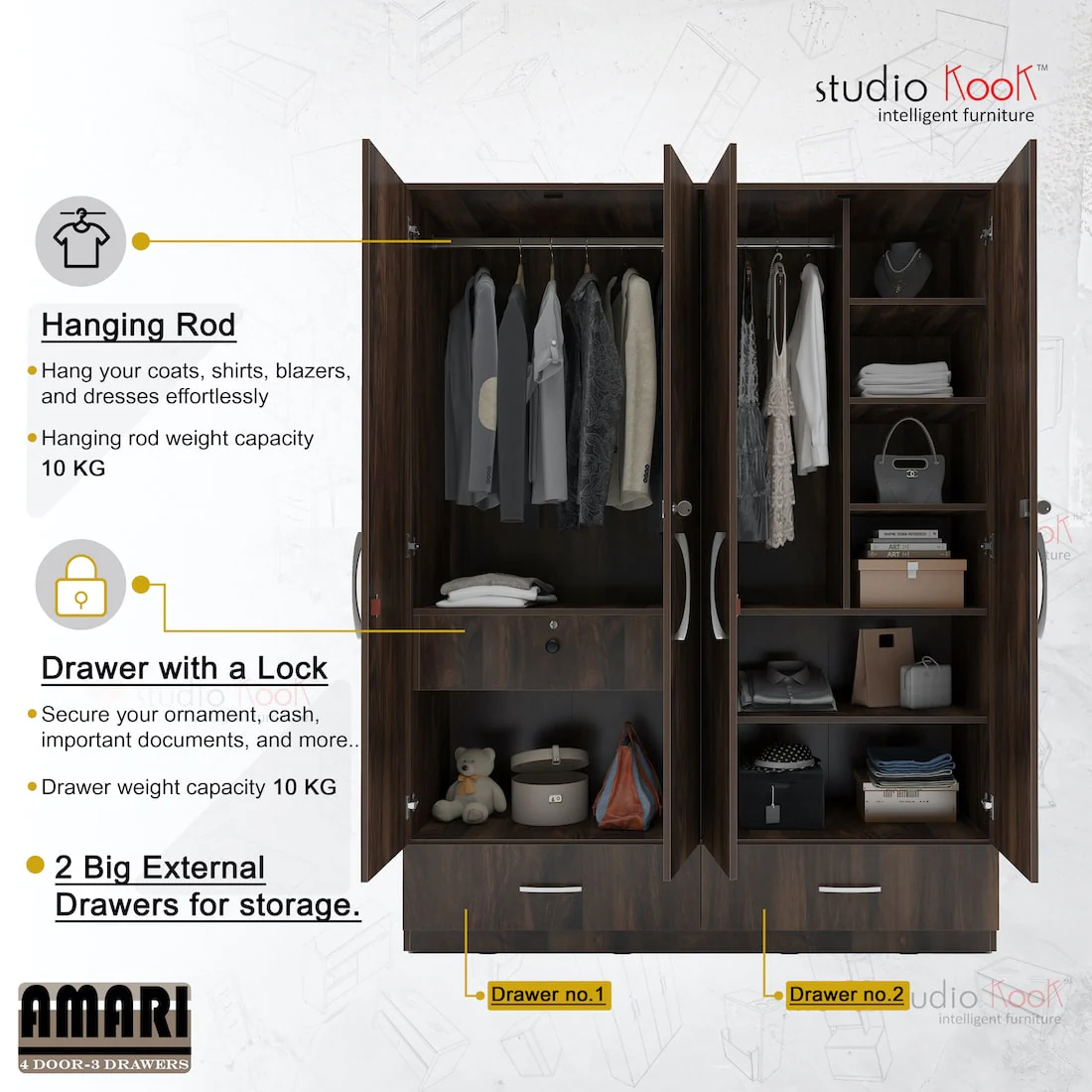 Amari 4 Door 3 Drawer Wardrobe - Image 17