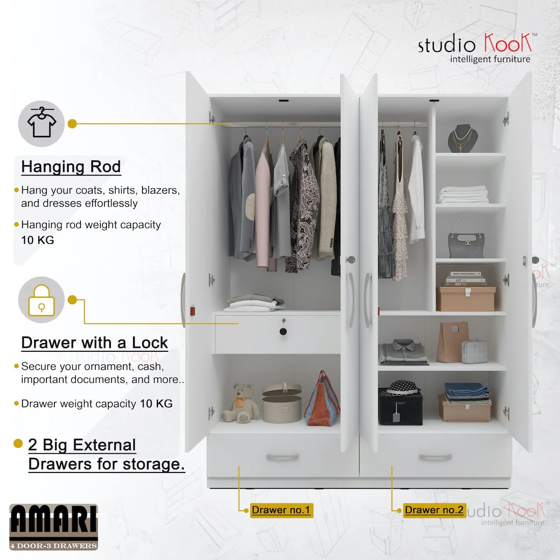 Amari 4 Door 3 Drawer Wardrobe - Image 6