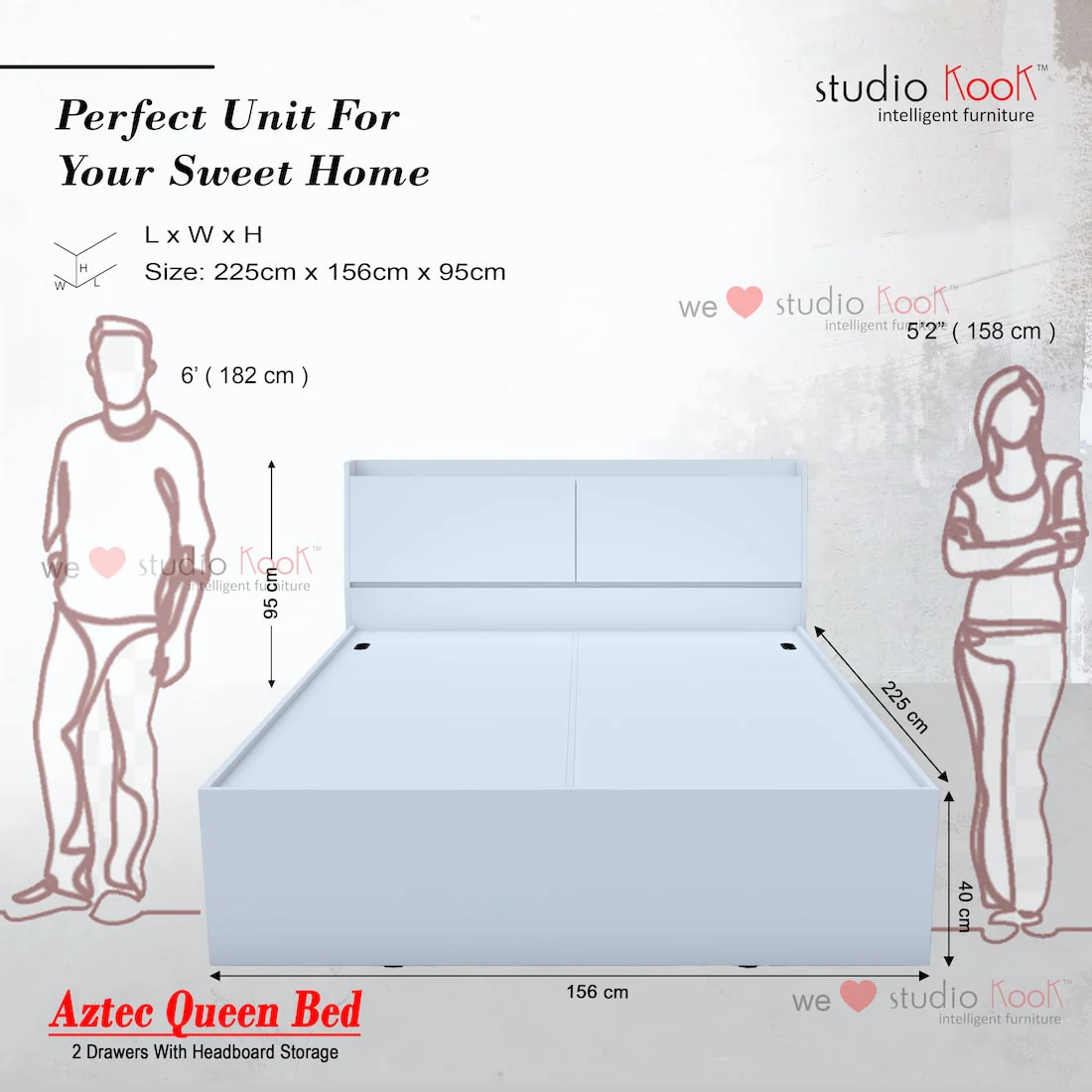 Aztec Queen Bed with 2 Drawers and Headboard Storage - Image 11