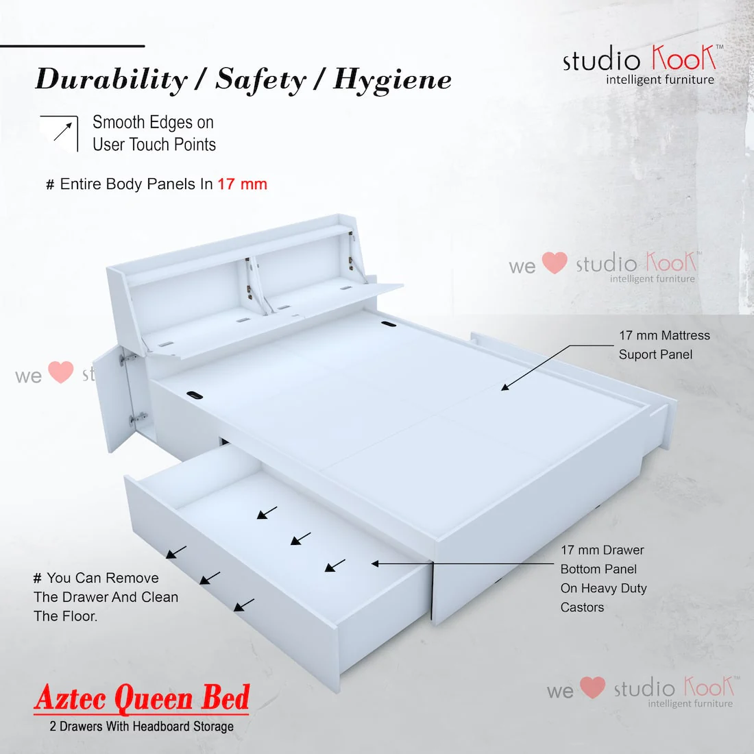 Aztec Queen Bed with 2 Drawers and Headboard Storage - Image 12