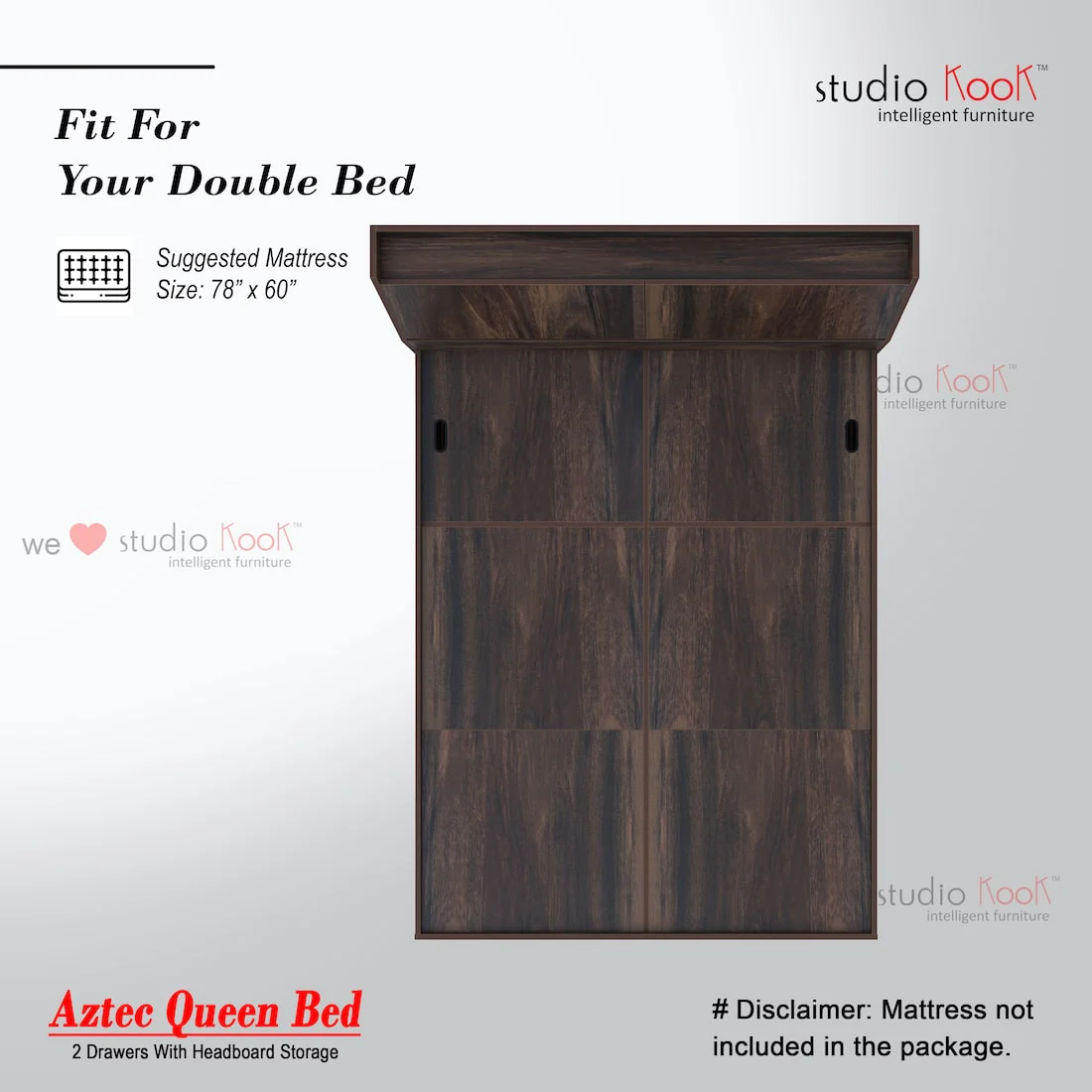 Aztec Queen Bed with 2 Drawers and Headboard Storage - Image 3