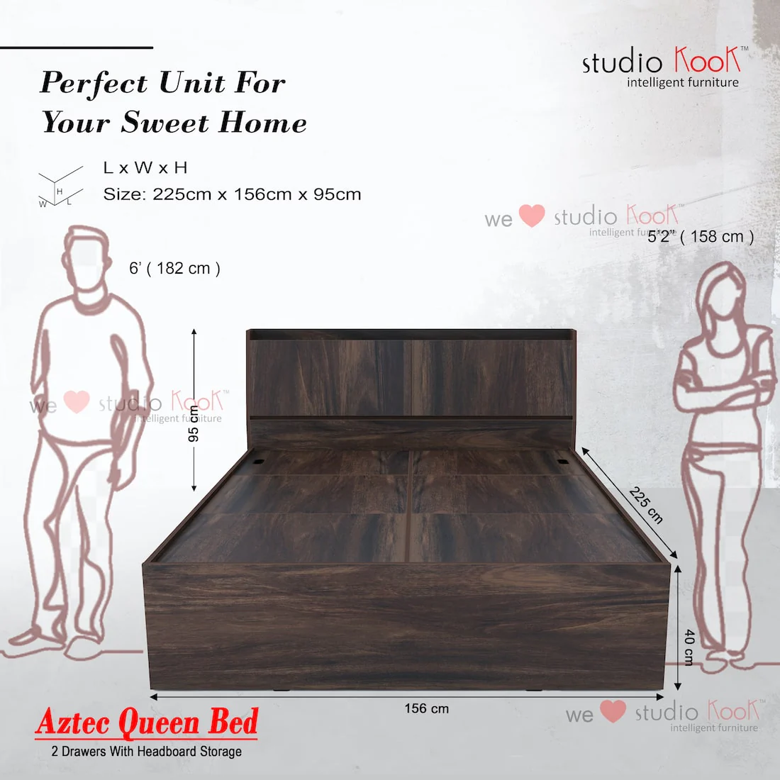 Aztec Queen Bed with 2 Drawers and Headboard Storage - Image 4