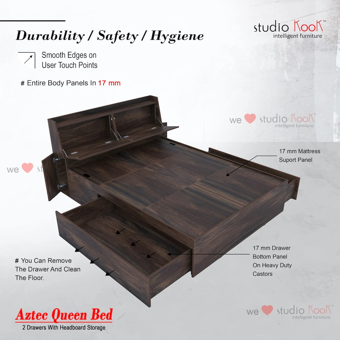Aztec Queen Bed with 2 Drawers and Headboard Storage - Image 5