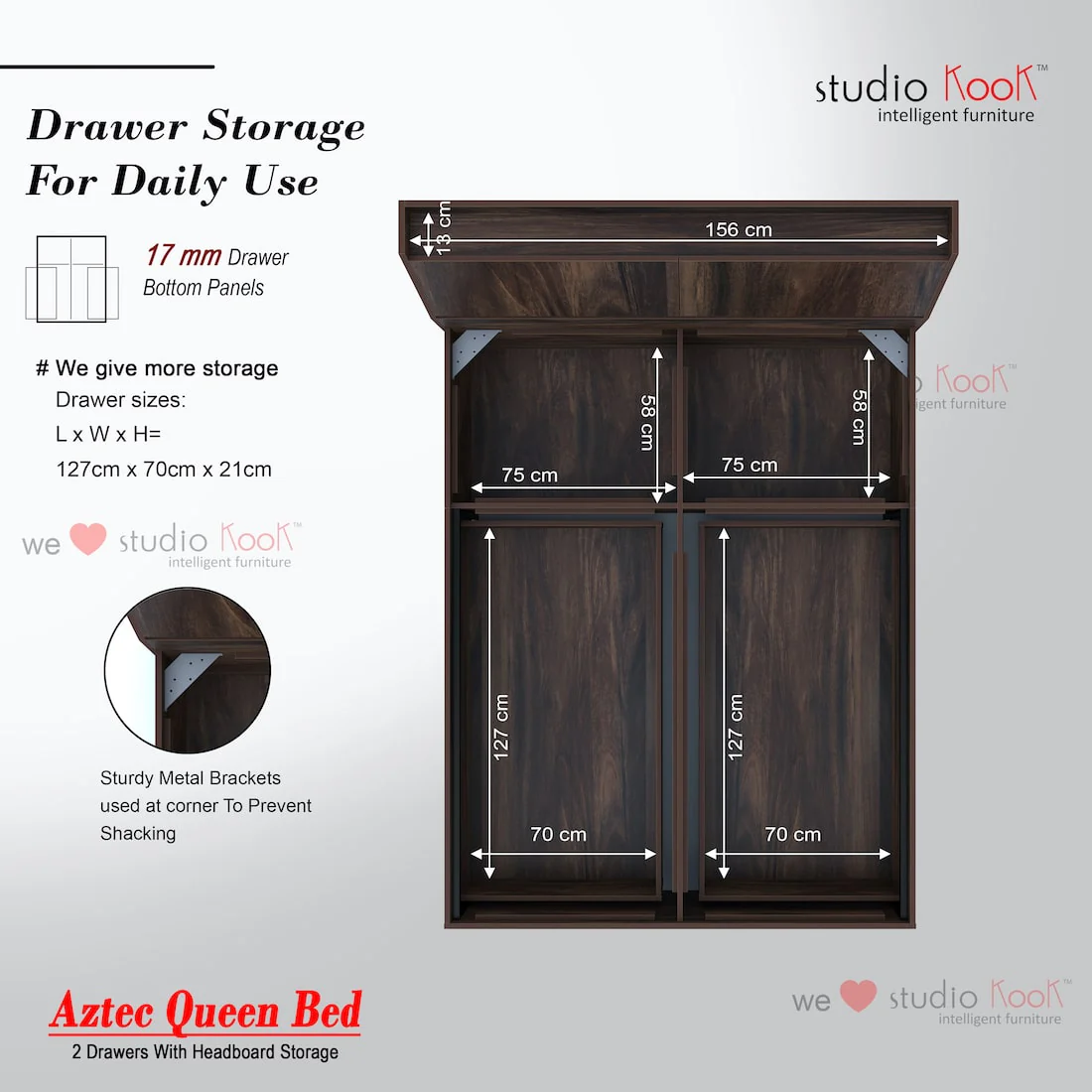Aztec Queen Bed with 2 Drawers and Headboard Storage - Image 6