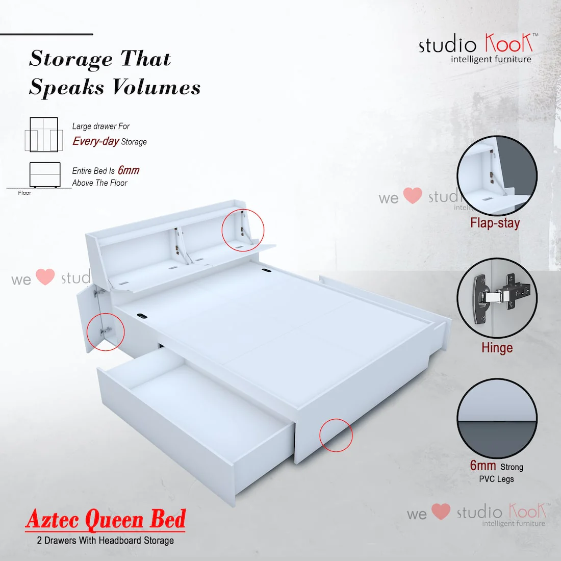 Aztec Queen Bed with 2 Drawers and Headboard Storage - Image 9