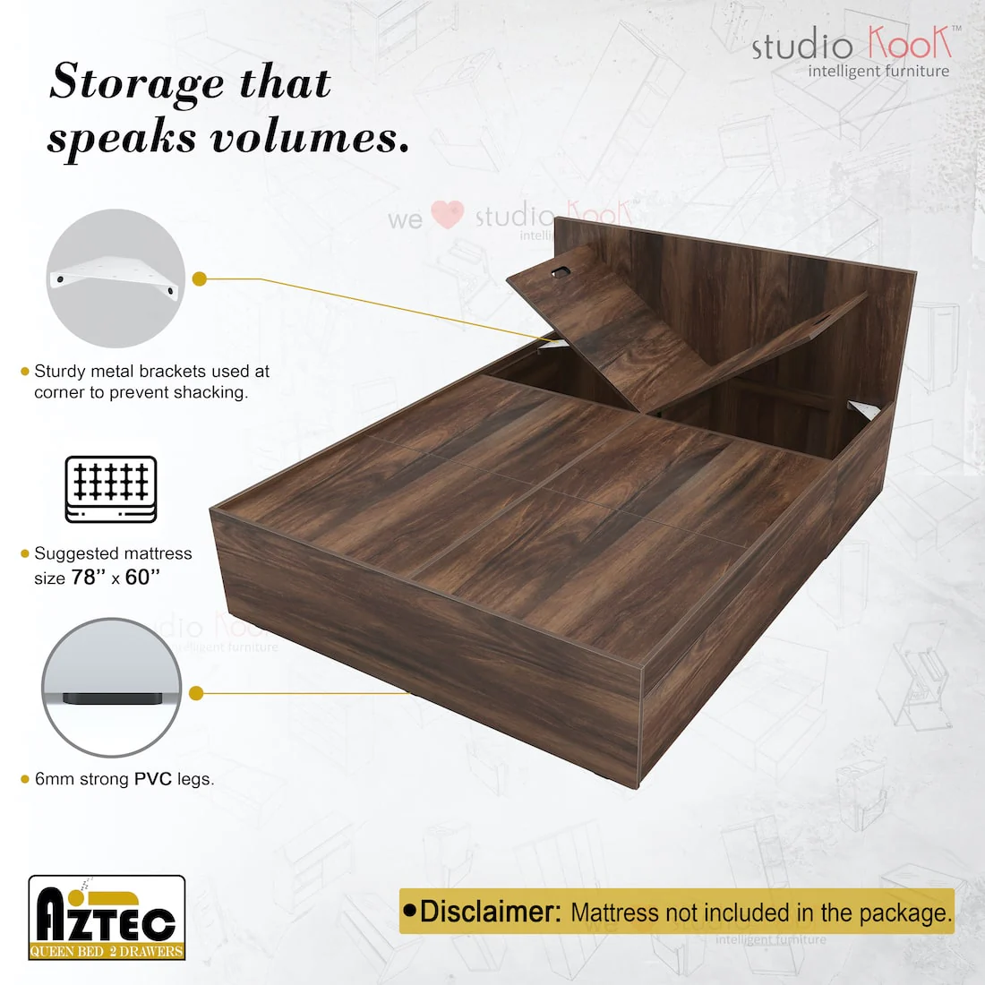 Aztec Queen Bed with 2 Drawers - Image 4