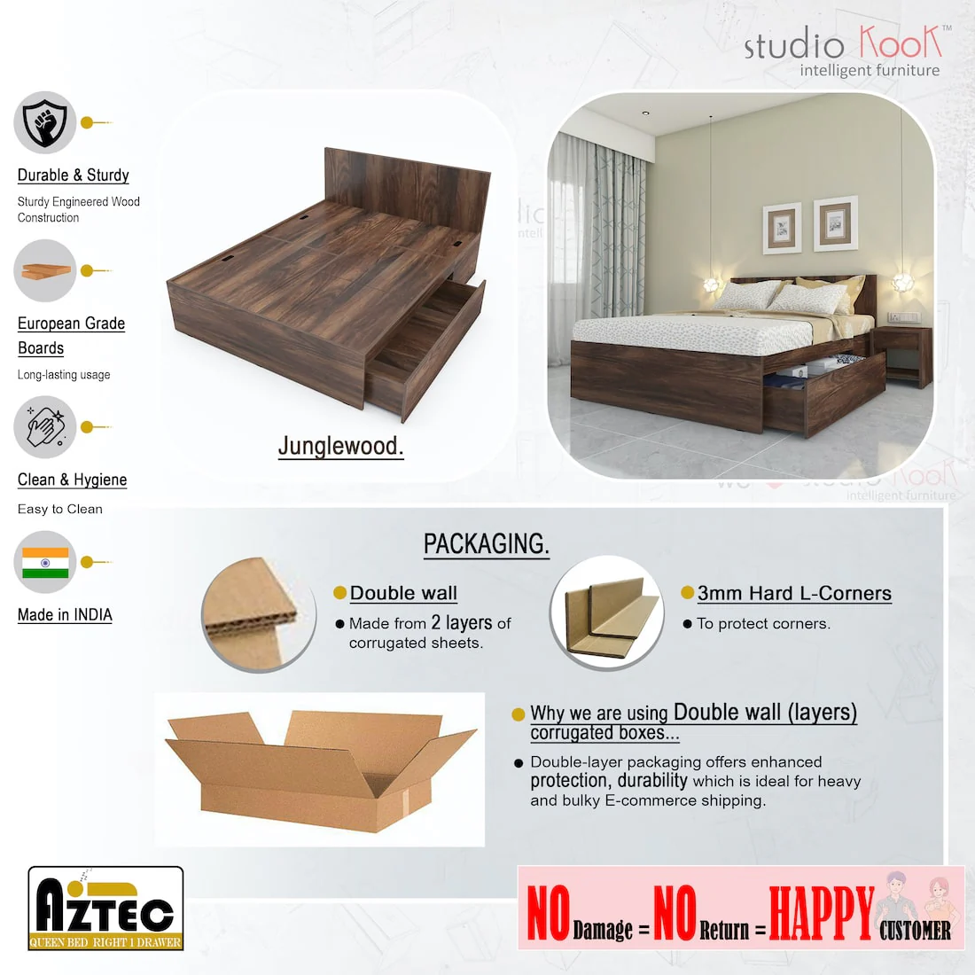 Aztec Right Queen Bed with One Drawer on Right - Image 10
