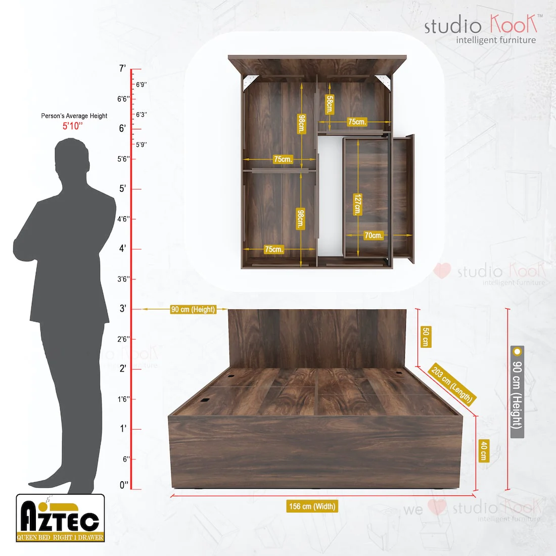 Aztec Right Queen Bed with One Drawer on Right - Image 7