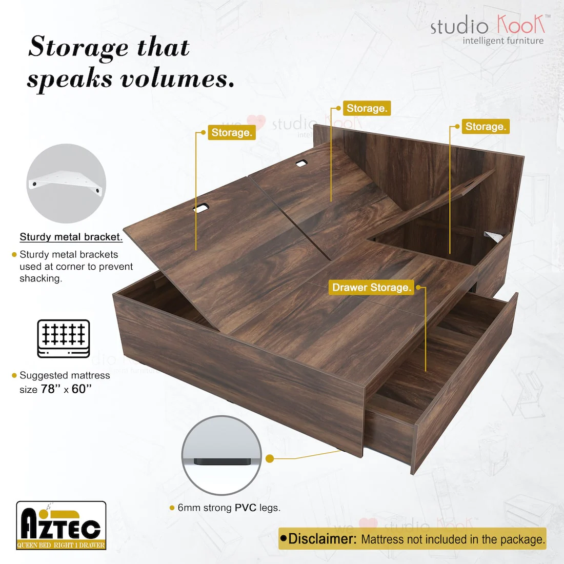 Aztec Right Queen Bed with One Drawer on Right - Image 9