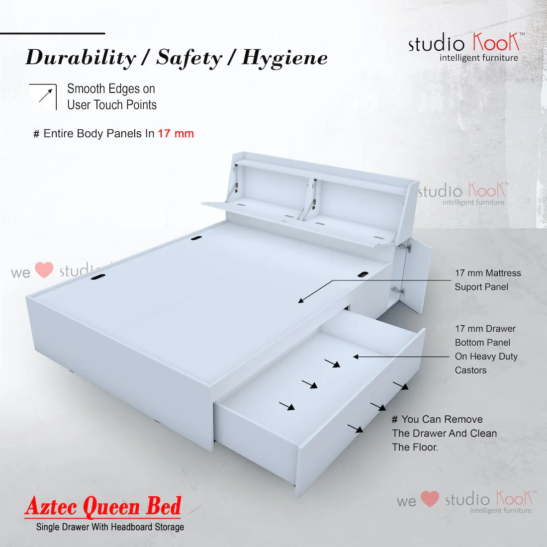 Aztec Right Queen Bed with Headboard Storage and 1 Drawer on Right - Image 11