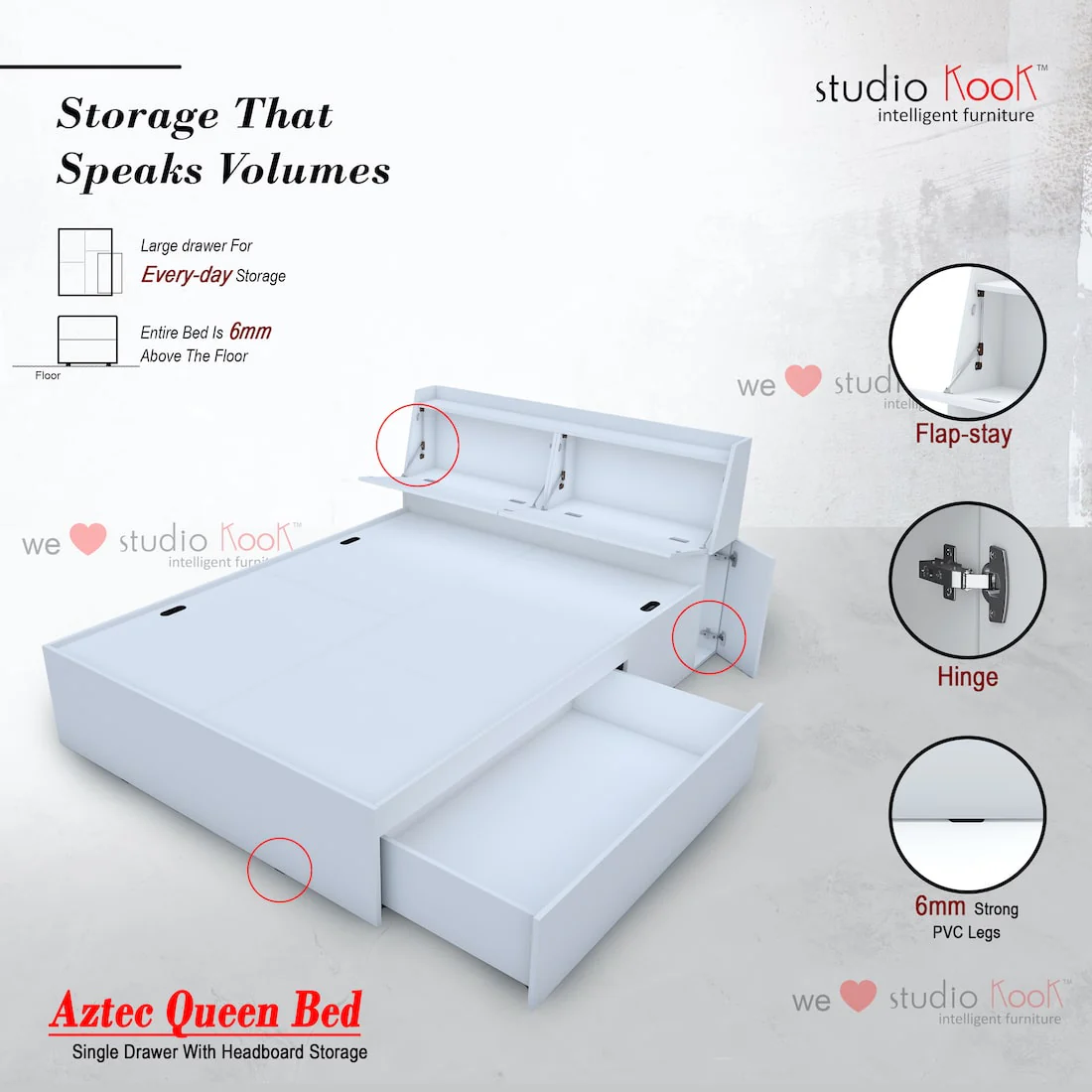 Aztec Right Queen Bed with Headboard Storage and 1 Drawer on Right - Image 14