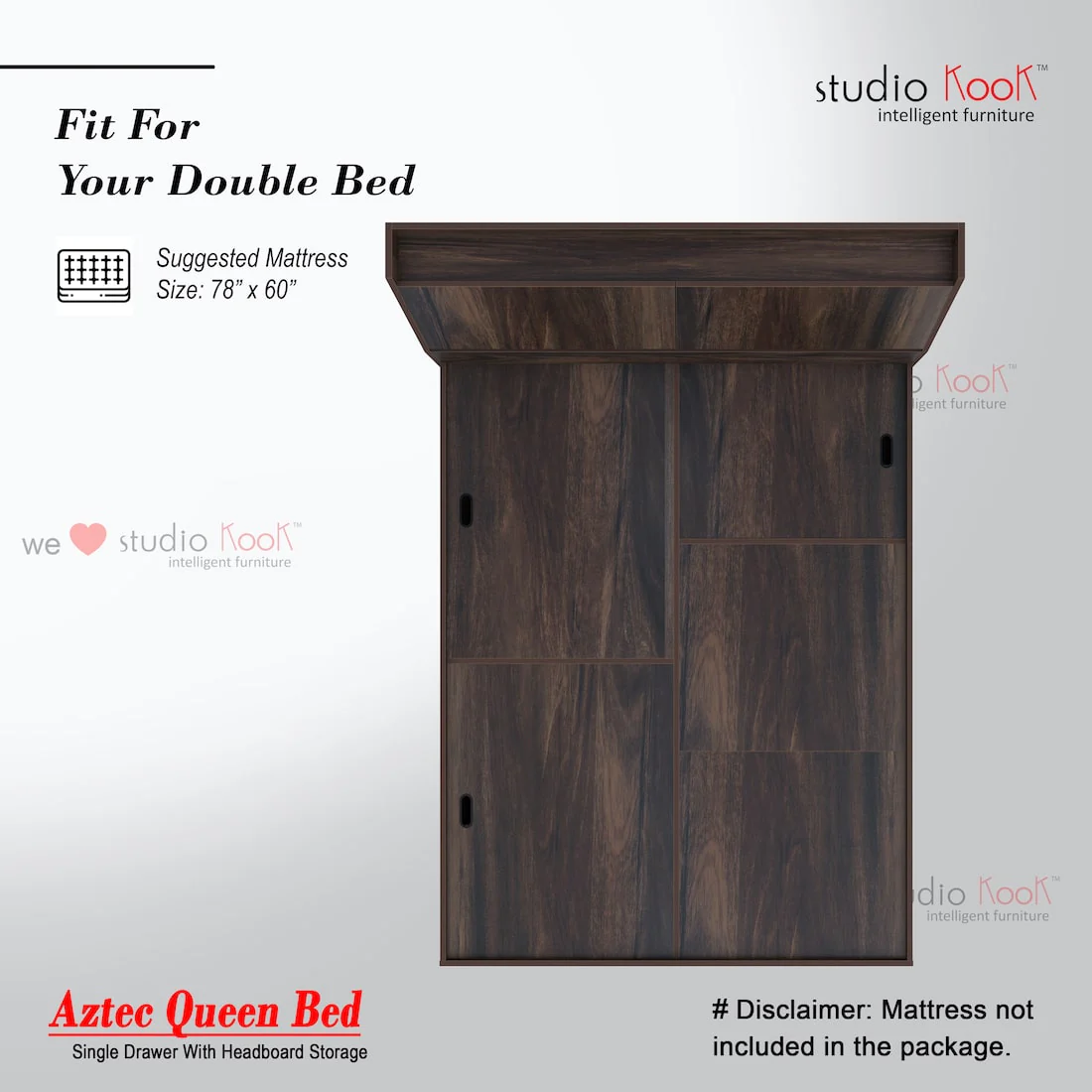 Aztec Right Queen Bed with Headboard Storage and 1 Drawer on Right - Image 4