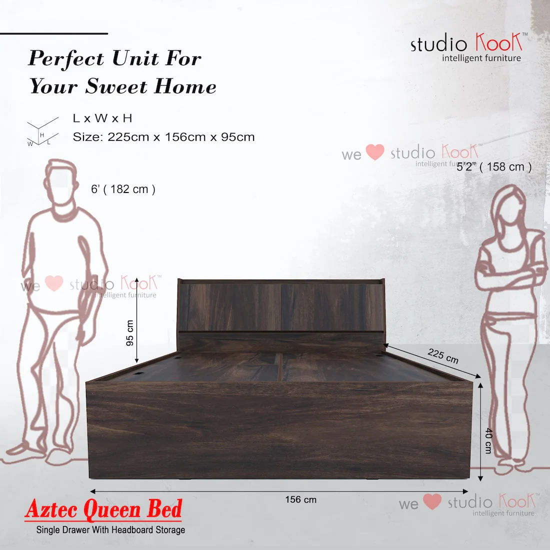 Aztec Right Queen Bed with Headboard Storage and 1 Drawer on Right - Image 5