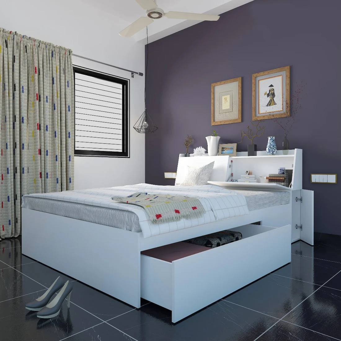 Aztec Right Queen Bed with Headboard Storage and 1 Drawer on Right - Image 9