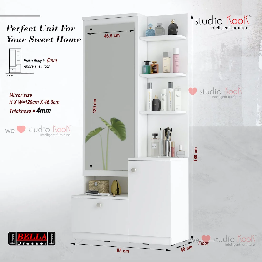 Bella Dresser Unit / Dressing Table with Mirror - Image 10