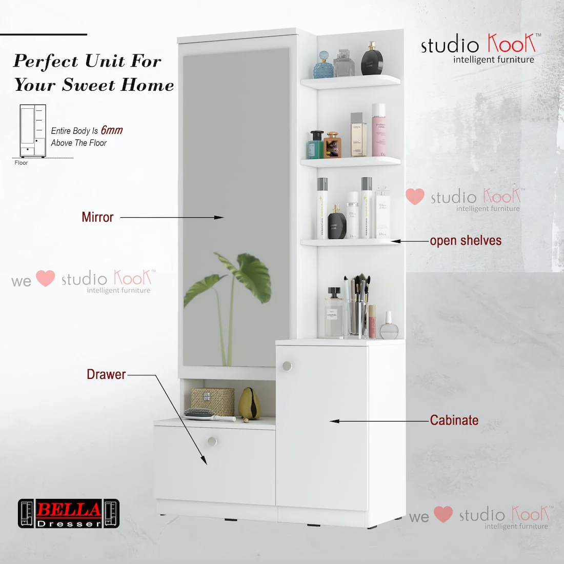 Bella Dresser Unit / Dressing Table with Mirror - Image 13