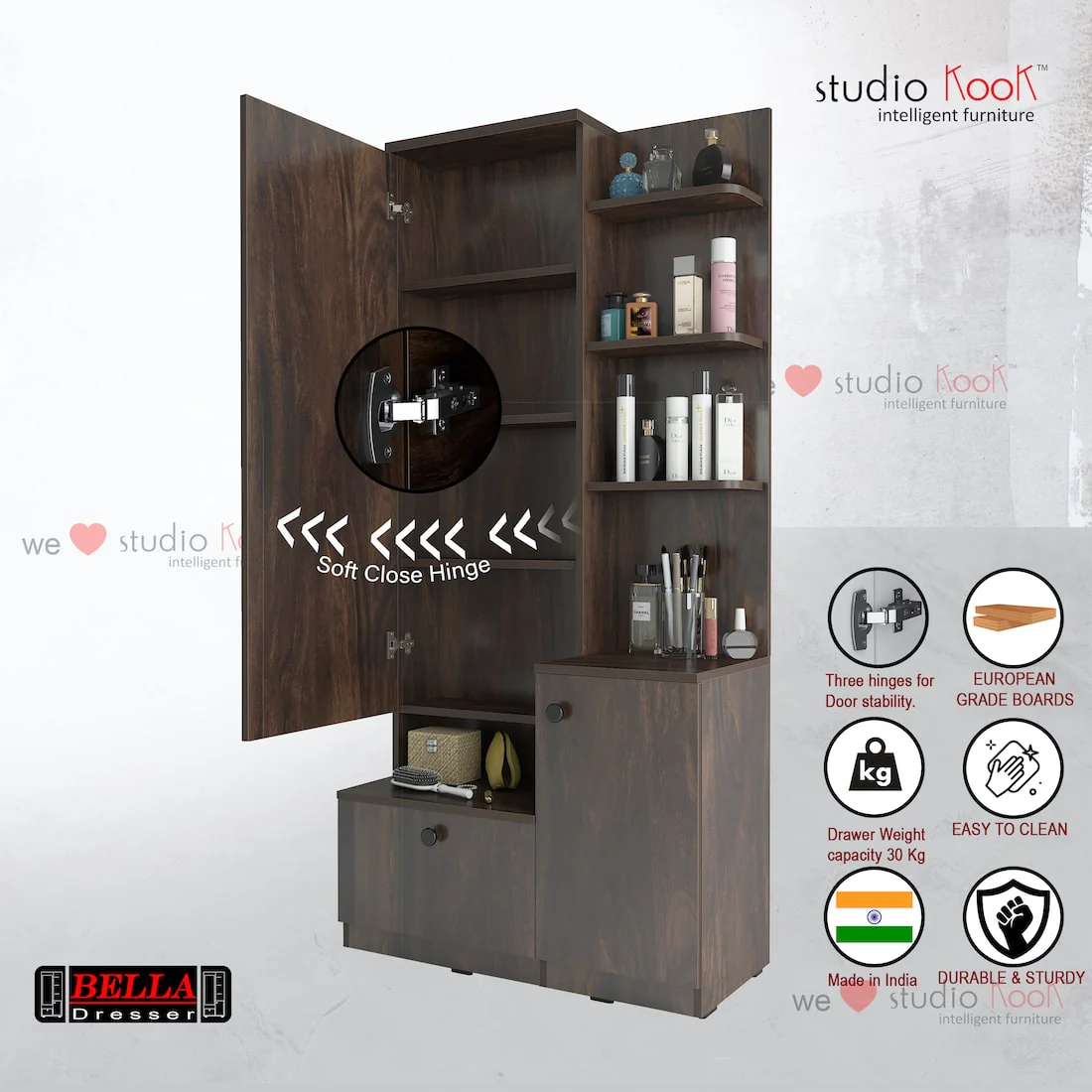 Bella Dresser Unit / Dressing Table with Mirror - Image 3
