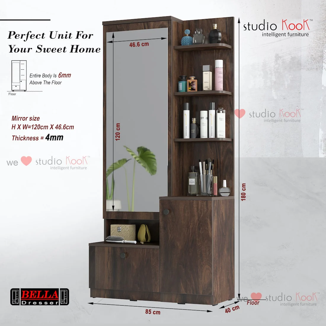 Bella Dresser Unit / Dressing Table with Mirror - Image 4