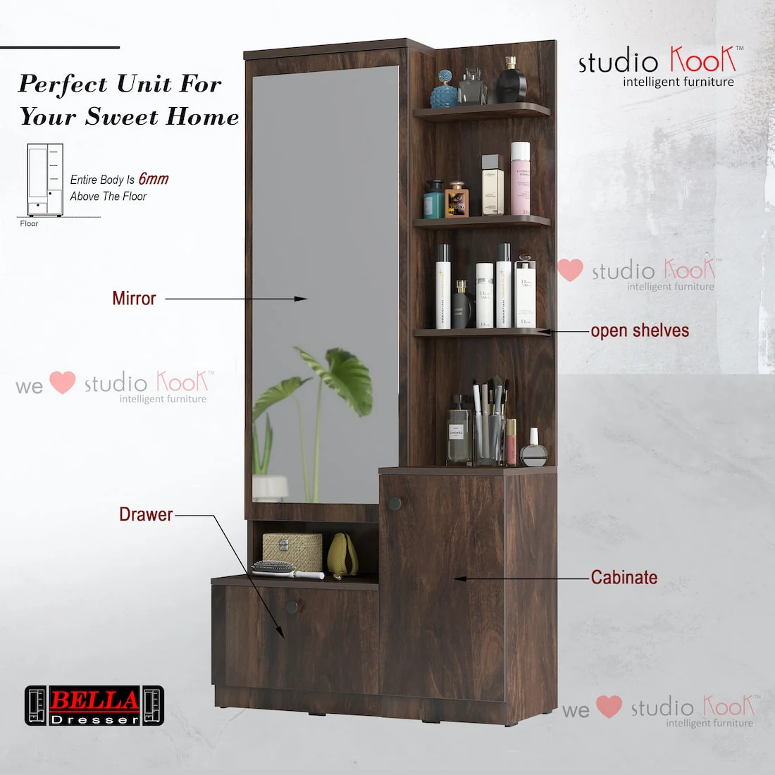 Bella Dresser Unit / Dressing Table with Mirror - Image 5