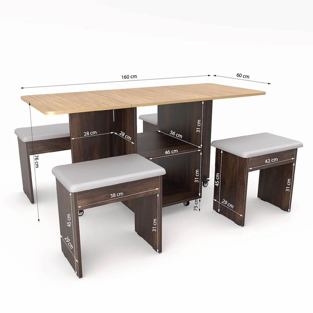 Bonbon 4 Seater Folding Space Saving Dining Table with Inbuilt Seating - Image 6