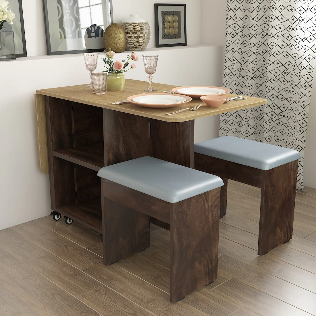 Bonbon 4 Seater Folding Space Saving Dining Table with Inbuilt Seating - Image 7