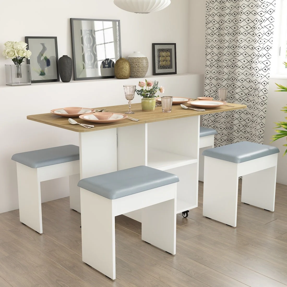 Bonbon 4 Seater Folding Space Saving Dining Table with Inbuilt Seating - Image 9