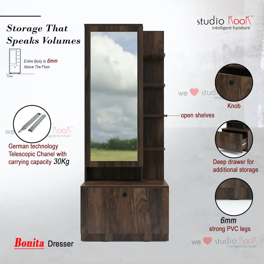 Bonita Dresser Unit / Dressing Table with Mirror - Image 10
