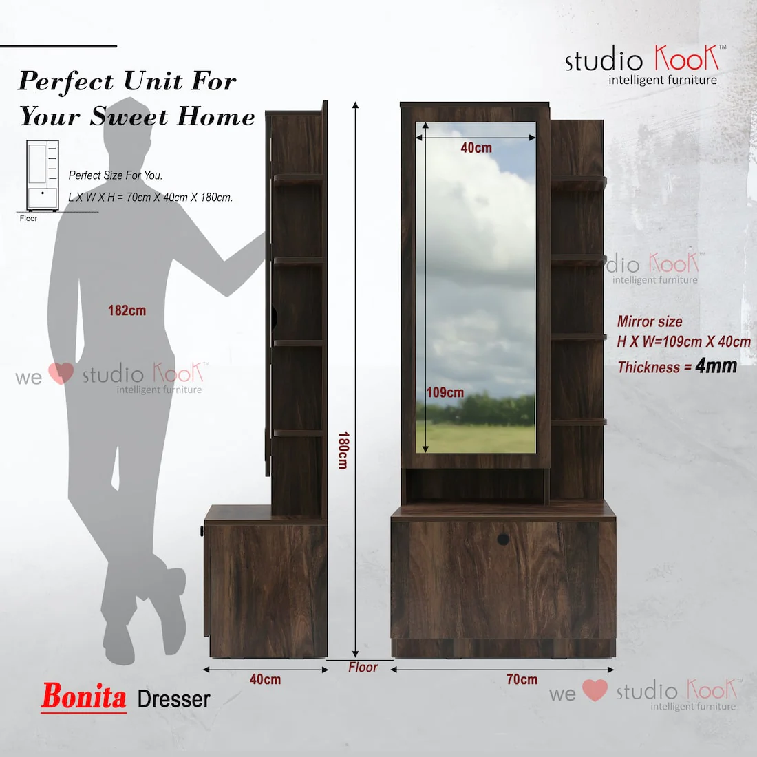 Bonita Dresser Unit / Dressing Table with Mirror - Image 11