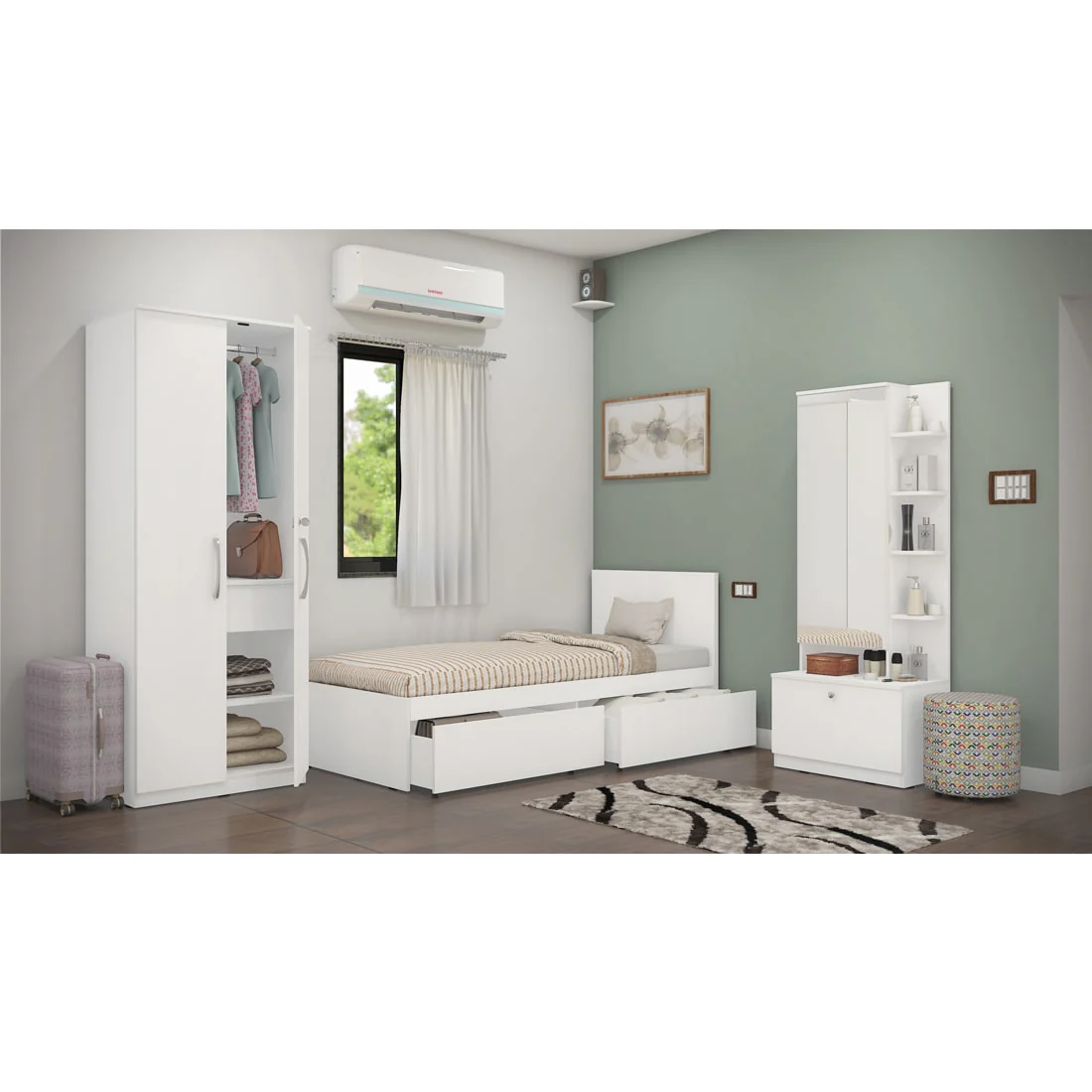 Finisa 15: Set of 3 Bedroom Furniture - 2 door Wardrobe, Single Bed with Headboard, Dresser - Image 4