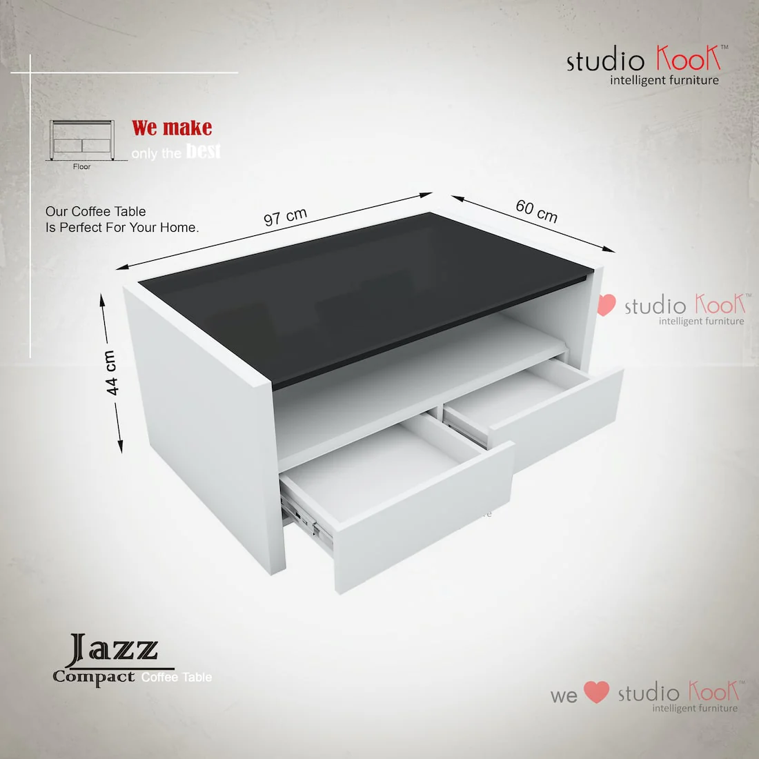 Jazz Compact Coffee Center Table with Storage Drawers - Image 9
