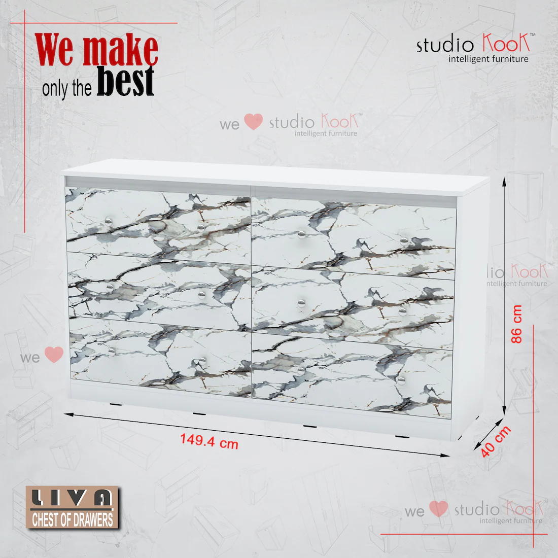 Liva Chest of Drawers (Marble finish Laminate & Moonshine White) - Image 4