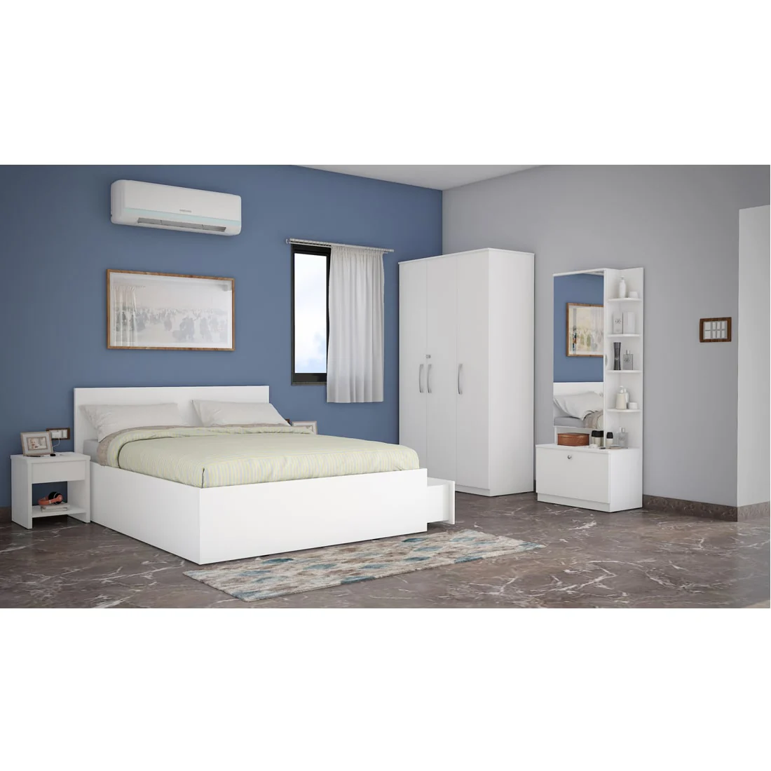 Modena 12: Set of 5 Bedroom Furniture - 3 door Wardrobe, Queen Bed Right, Dresser and Side Tables - Image 4