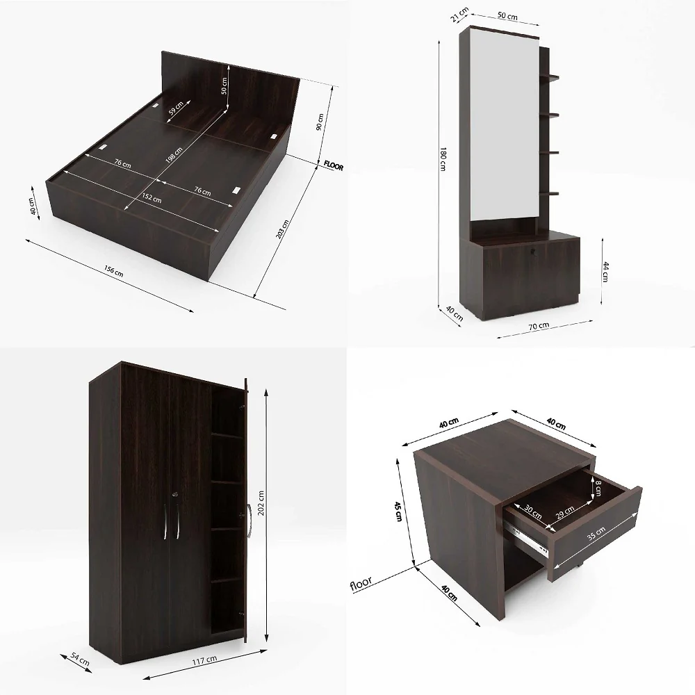 Optima 06: Set of 5 Bedroom Furniture - 3 door Wardrobe, Queen Bed, Dresser and Side Tables - Image 3