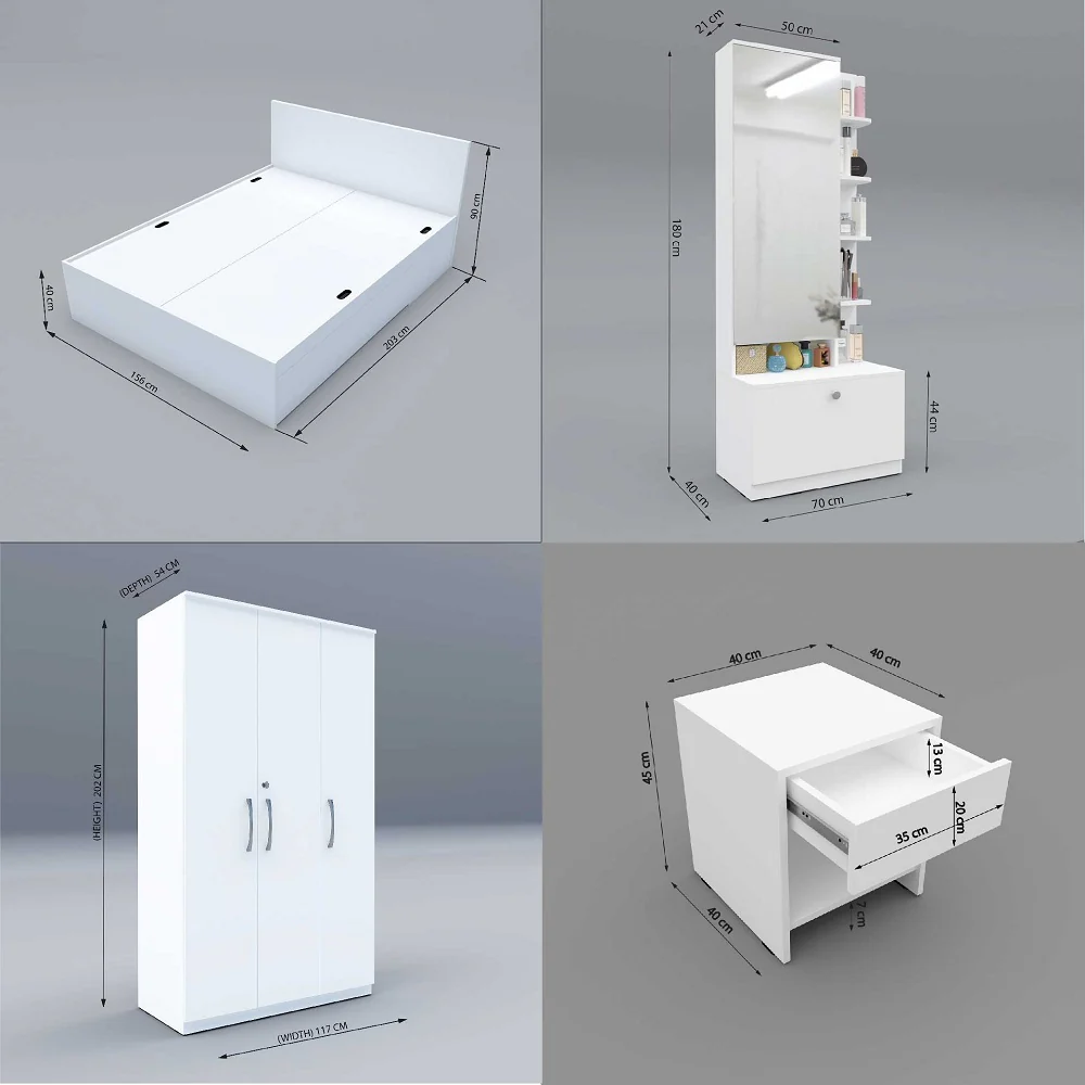 Optima 06: Set of 5 Bedroom Furniture - 3 door Wardrobe, Queen Bed, Dresser and Side Tables - Image 6