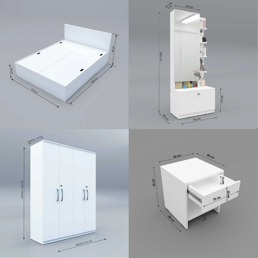 Optima 05: Set of 5 Bedroom Furniture - 4 door Wardrobe, Queen Bed, Dresser and Side Tables - Image 3