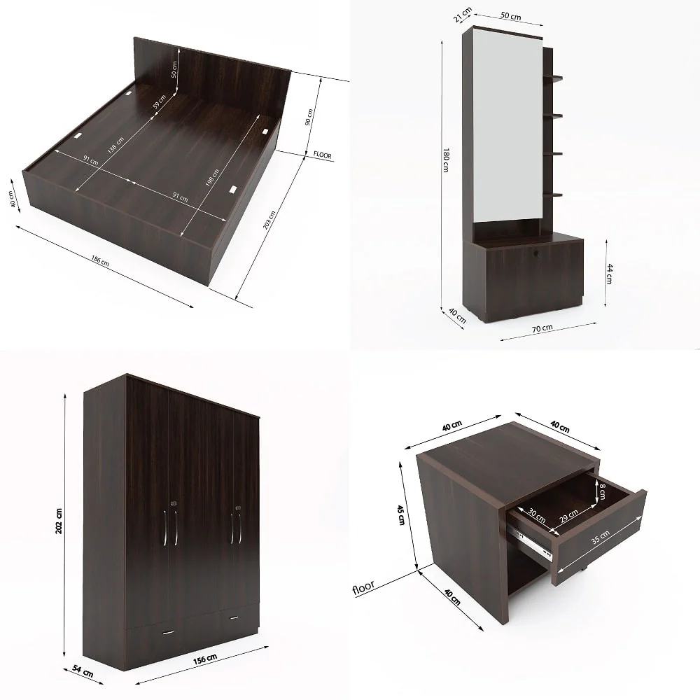 Royale 1 set of 5 modular furniture - King Bed, 4 Door Wardrobe, Dresser with Mirror and 2 side tables - Image 3