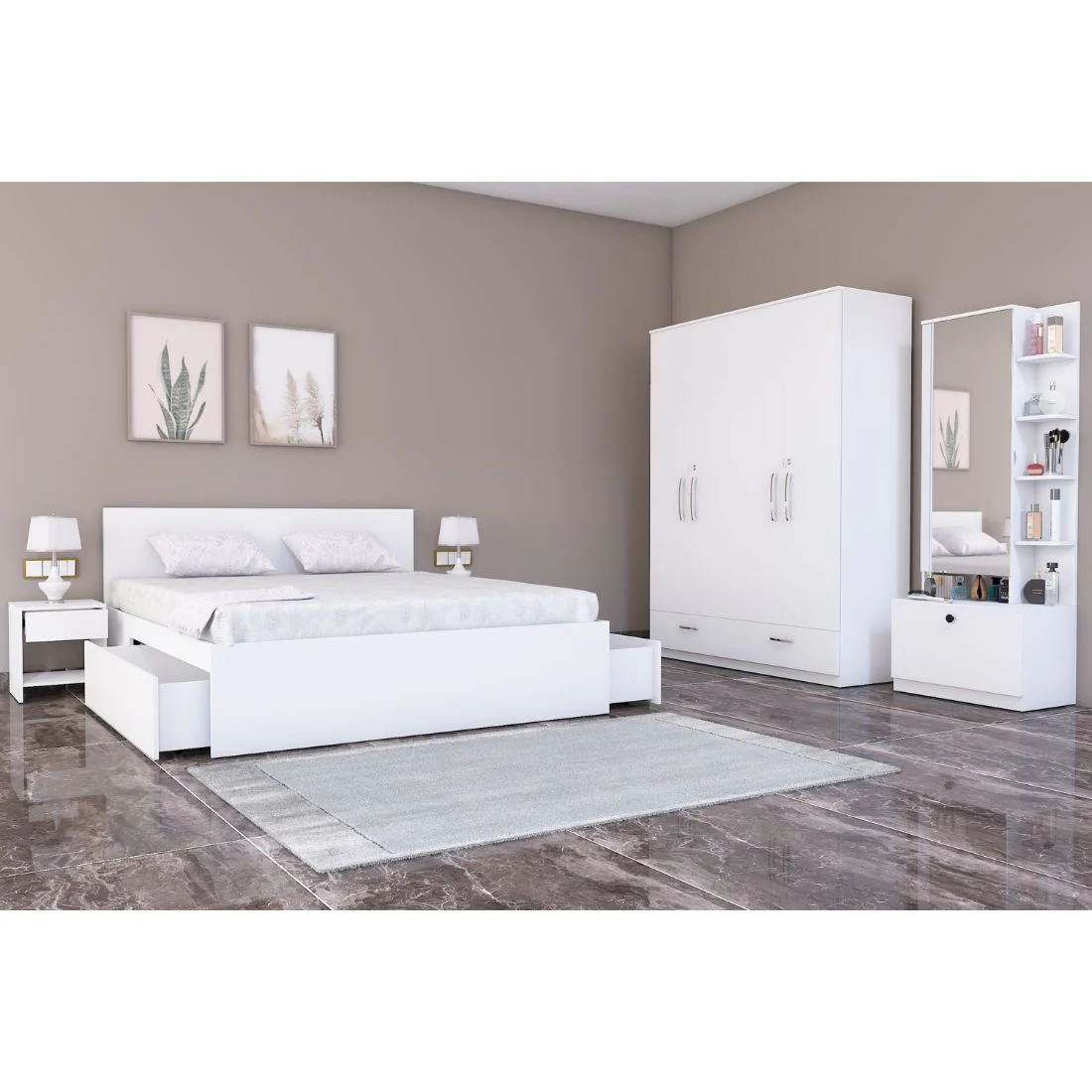 Royale 1 set of 5 modular furniture - King Bed, 4 Door Wardrobe, Dresser with Mirror and 2 side tables - Image 4