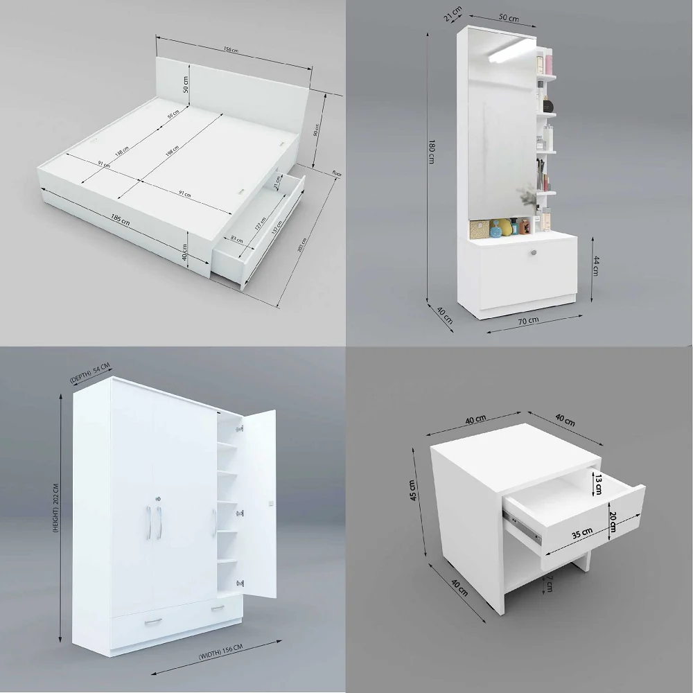 Royale 1 set of 5 modular furniture - King Bed, 4 Door Wardrobe, Dresser with Mirror and 2 side tables - Image 6