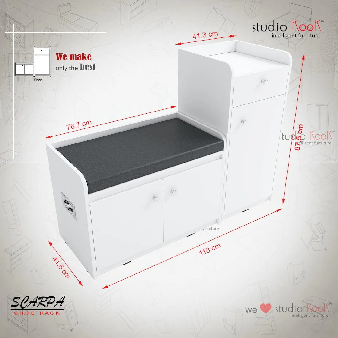 Scarpa Shoerack - 12 pairs capacity Shoe Cabinet with Cushion Seating - Image 10
