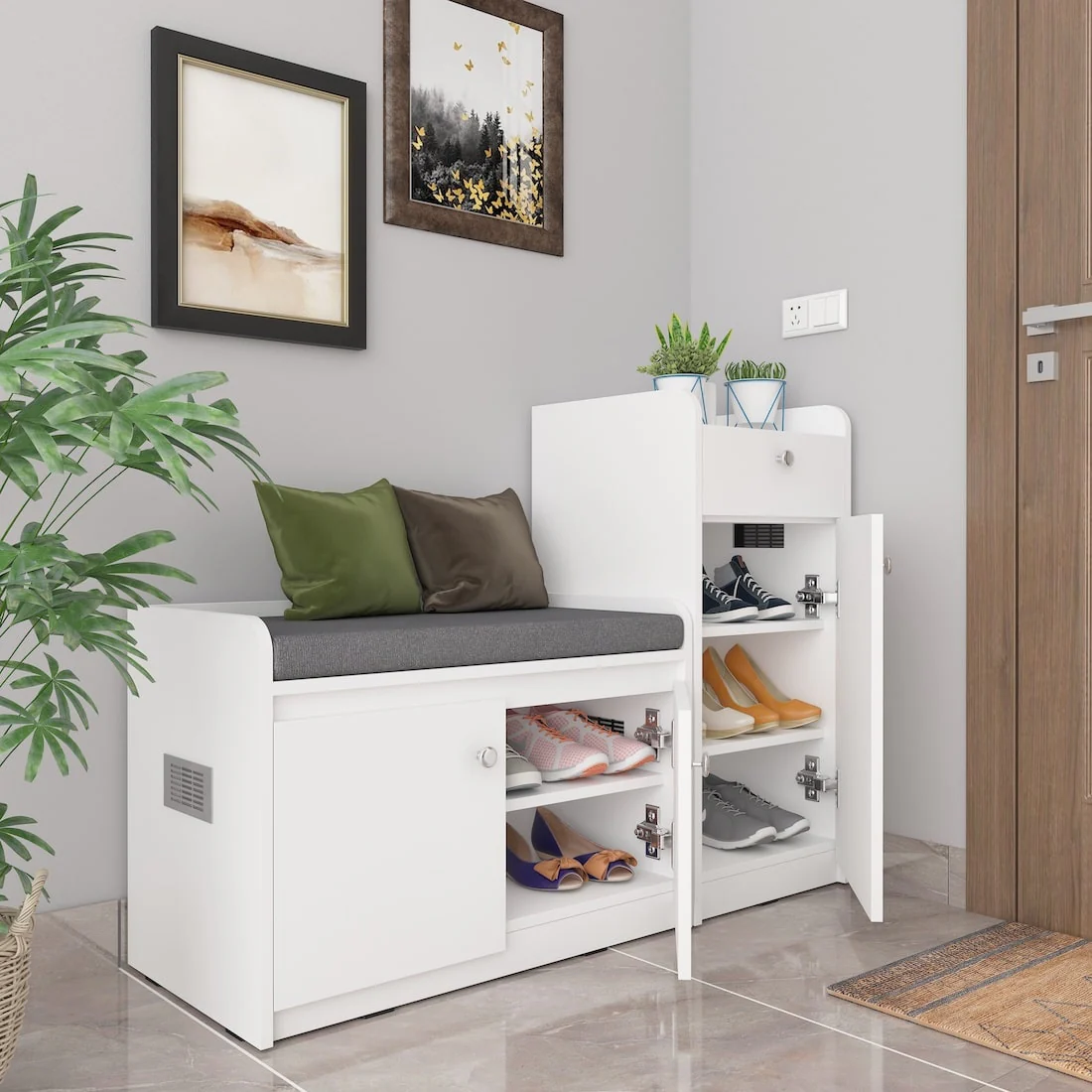 Scarpa Shoerack - 12 pairs capacity Shoe Cabinet with Cushion Seating - Image 7