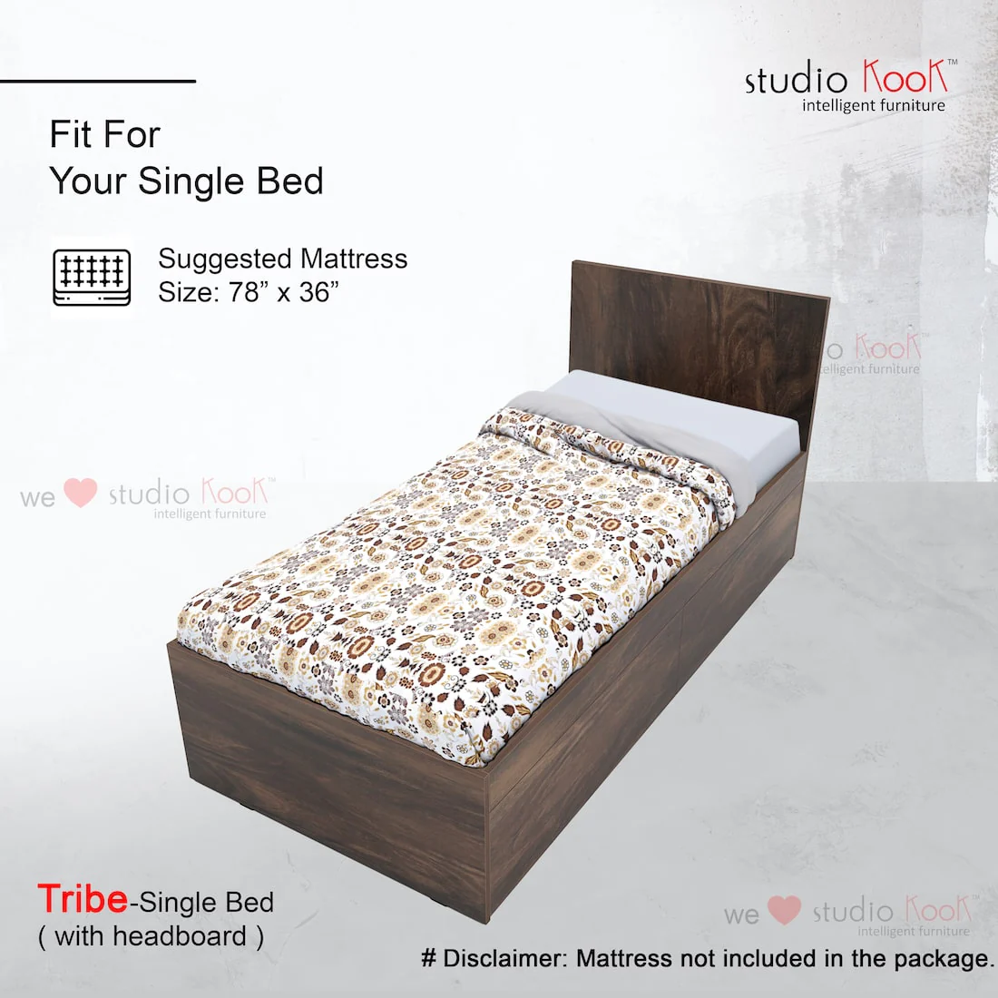 Tribe Right Single Bed with Headboard and 2 Drawers on Right - Image 11