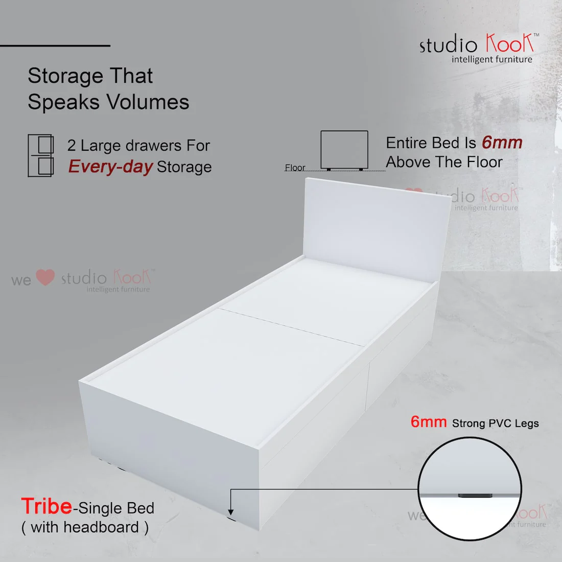 Tribe Right Single Bed with Headboard and 2 Drawers on Right - Image 4