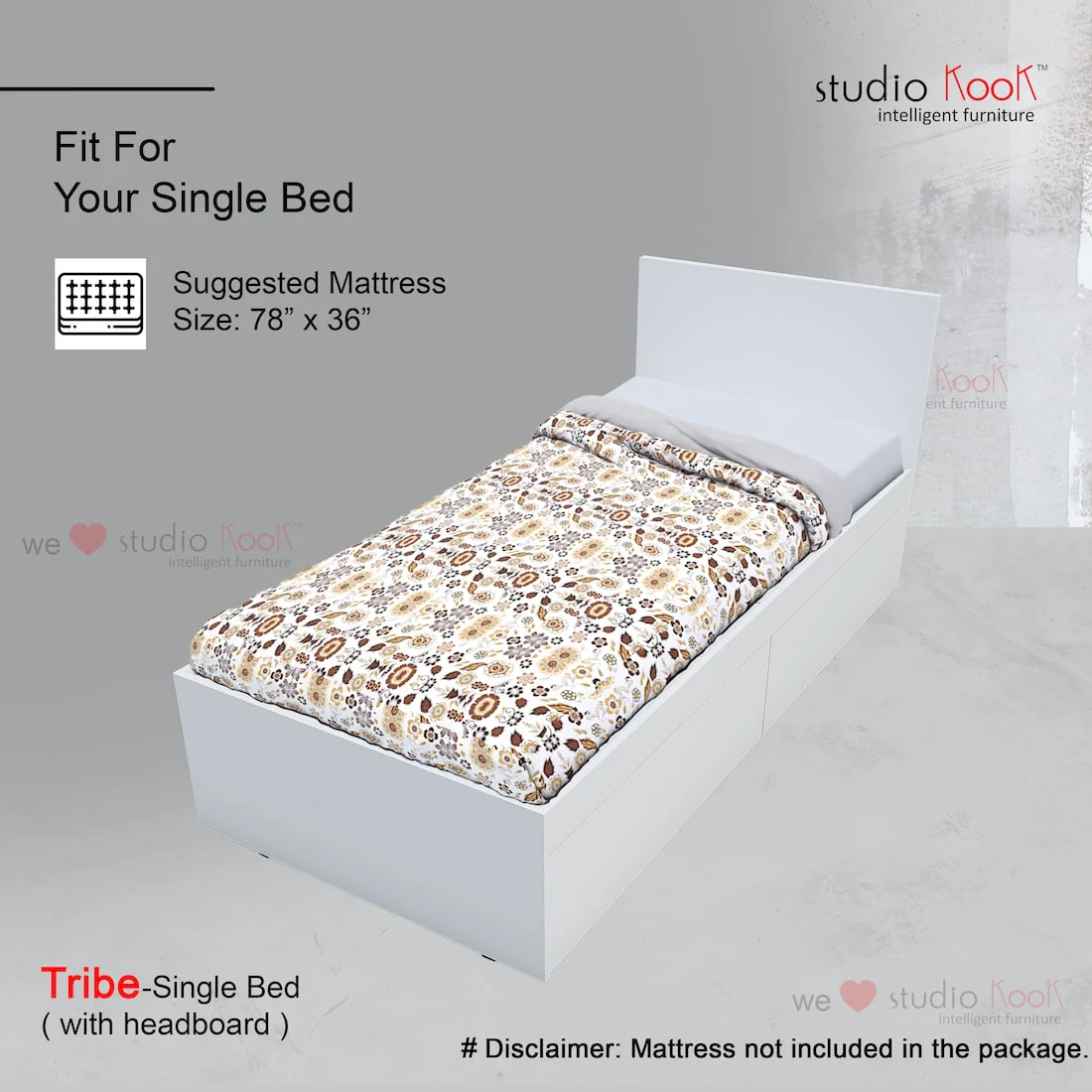 Tribe Right Single Bed with Headboard and 2 Drawers on Right - Image 5