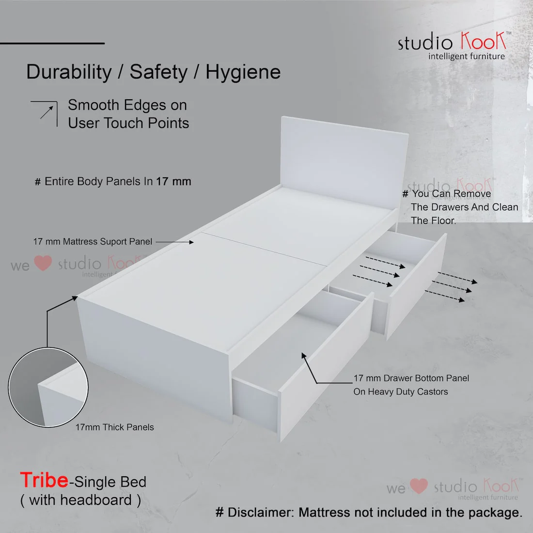 Tribe Right Single Bed with Headboard and 2 Drawers on Right - Image 6