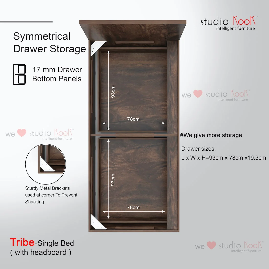 Tribe Right Single Bed with Headboard and 2 Drawers on Right - Image 9
