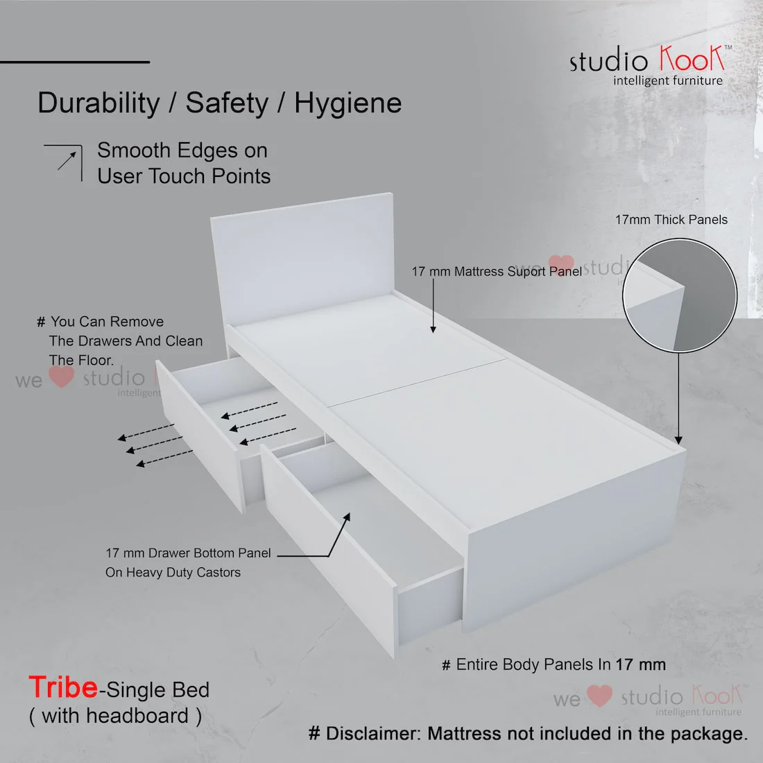 Tribe Left Single Bed with Headboard and 2 Drawers on Left - Image 10