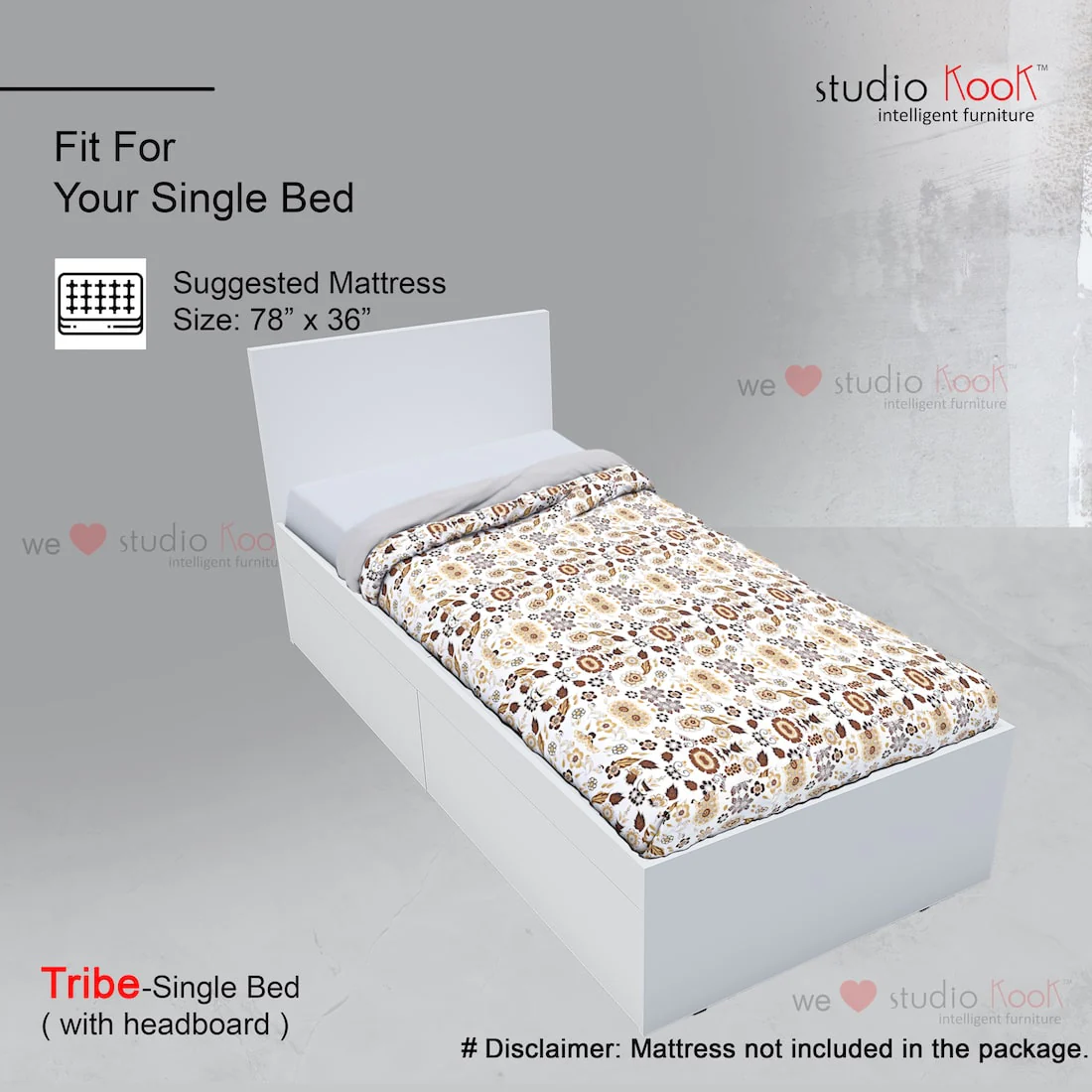 Tribe Left Single Bed with Headboard and 2 Drawers on Left - Image 11