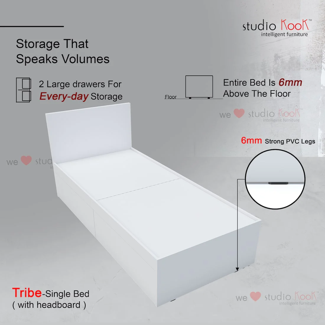 Tribe Left Single Bed with Headboard and 2 Drawers on Left - Image 12