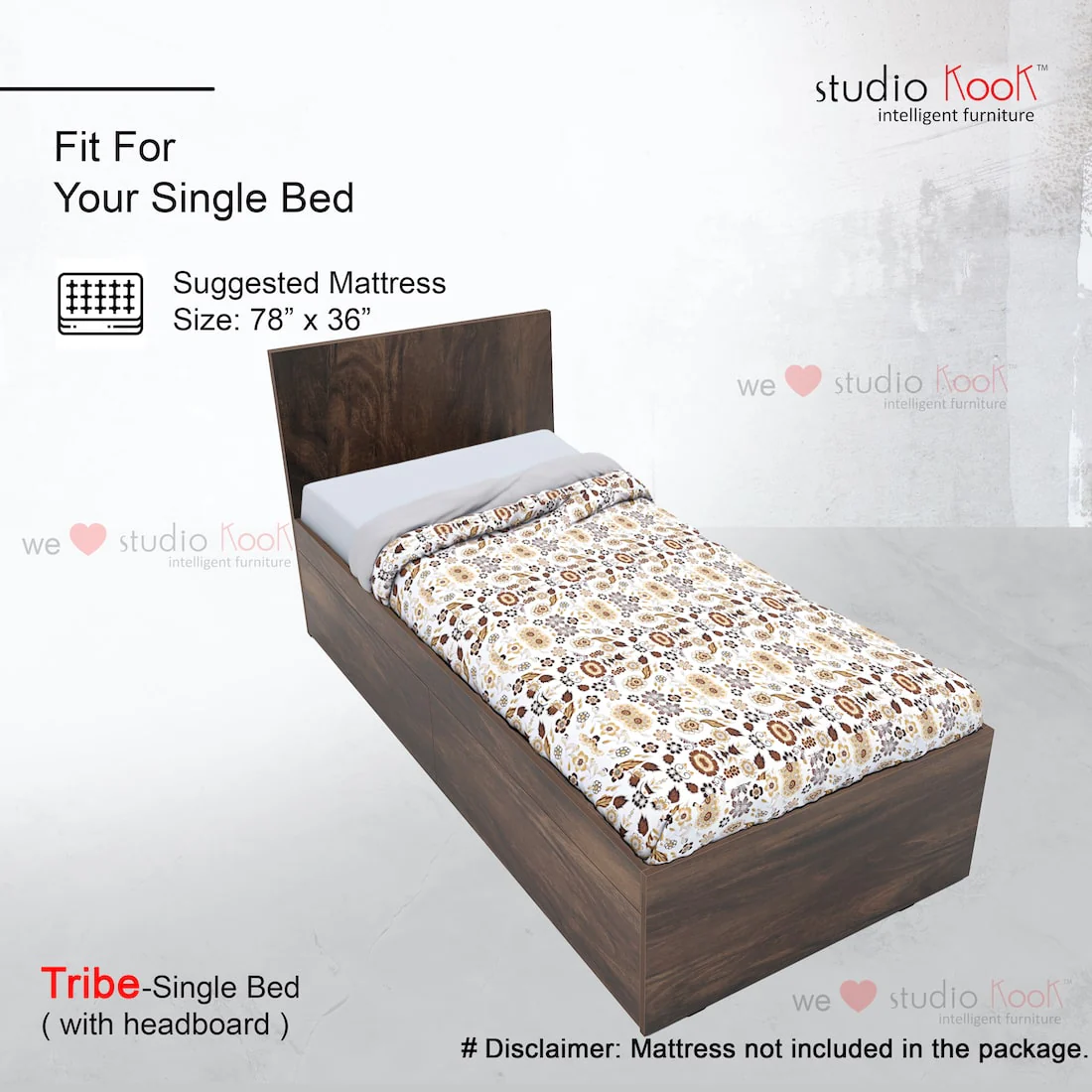 Tribe Left Single Bed with Headboard and 2 Drawers on Left - Image 5